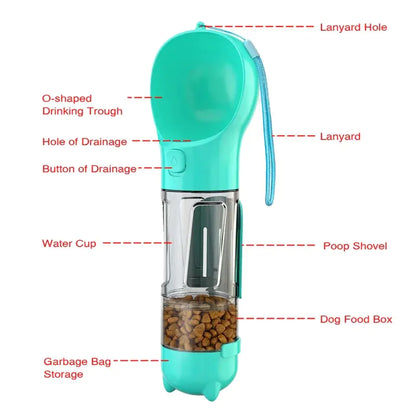 4 In 1 Portable Pet Water Bottle Food Feeder Drinker Poop